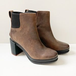 NWOT Sorel Blake Leather Block Heel Brown Chelsea Boots